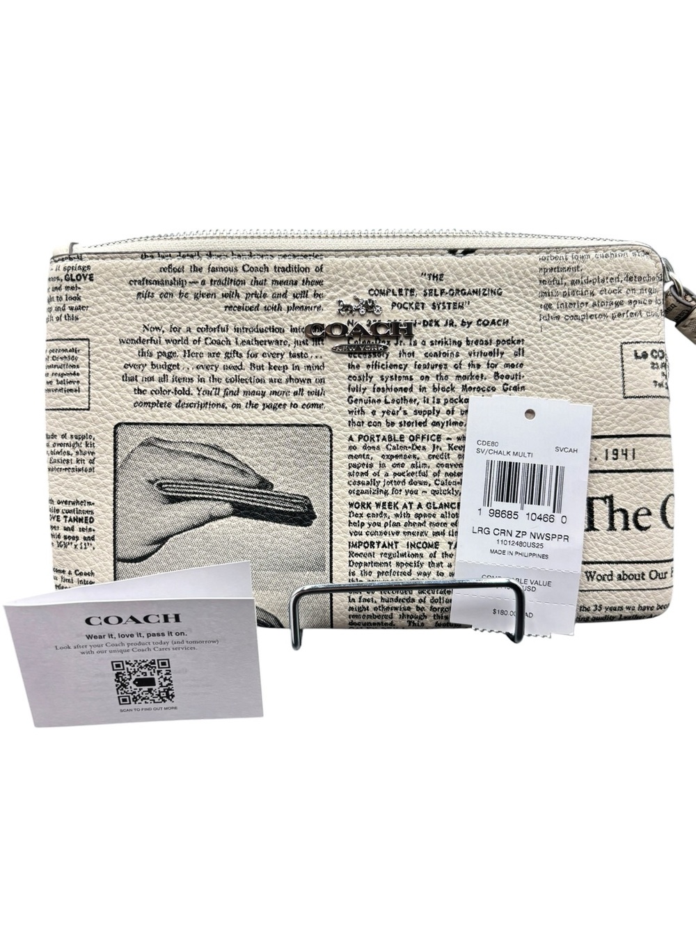 COACH Large Corner Zip Wristlet Newspaper Print Chalk Multi Leather - Picture 3 of 7